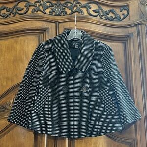 Etcetera Black and White Patterned Vintage Style Wool Blend Cropped Pea Coat 6